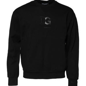 Dolce & Gabbana Black Embossed Logo Cotton Crew Neck Sweater