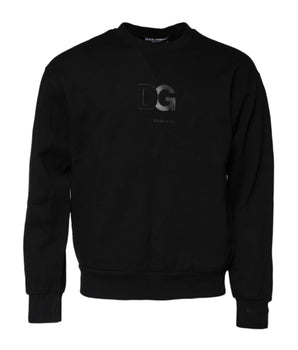 Dolce &amp; Gabbana Black Embossed Logo Cotton Crew Neck Sweater