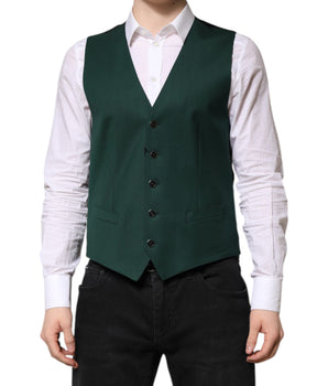 Dolce & Gabbana Green Wool Dress Formal Men Waistcoat Vest