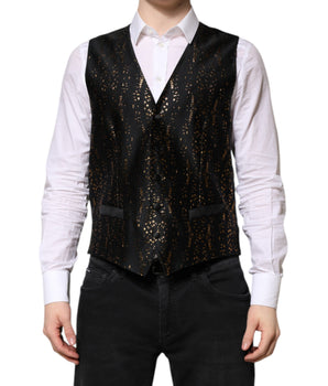 Dolce & Gabbana Black Lurex Dress Formal Men Waistcoat Vest