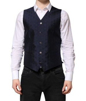 Dolce & Gabbana Dark Blue Logo Wool Formal Men Waistcoat Vest