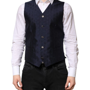 Chaleco formal de lana con logotipo azul oscuro de Dolce &amp; Gabbana para hombre