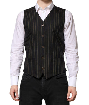 Dolce & Gabbana Black Stripes Wool Formal Men Waistcoat Vest