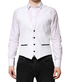 Dolce &amp; Gabbana White Sequined Dress Formal Waistcoat Vest
