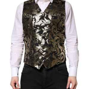 Chaleco formal Dolce &amp; Gabbana de jacquard negro y dorado para hombre