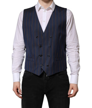 Dolce &amp; Gabbana Blue Stripes Wool Formal Men Waistcoat Vest