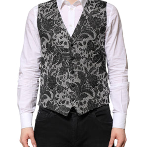 Chaleco formal de brocado negro y gris para hombre de Dolce &amp; Gabbana