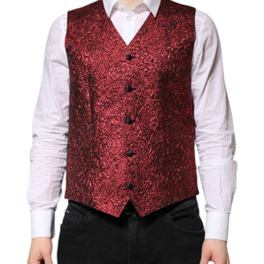 Chaleco formal Dolce &amp; Gabbana con brocado floral rojo para hombre