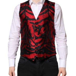 Vestido formal de rayas rojas y negras de Dolce &amp; Gabbana con chaleco