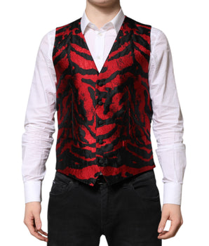 Dolce &amp; Gabbana Red Black Stripe Dress Formal Waistcoat Vest