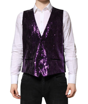 Dolce &amp; Gabbana Purple Sequined Dress Formal Waistcoat Vest