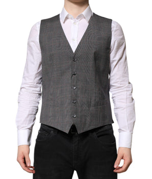 Dolce &amp; Gabbana Gray Plaid Wool Formal Dress Waistcoat Vest