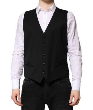 Dolce &amp; Gabbana Black Wool Dress Formal Men Waistcoat Vest