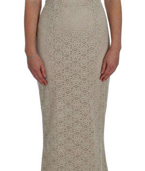 Dolce & Gabbana Elegant Beige Floral Cutout Maxi Dress Dolce & Gabbana 