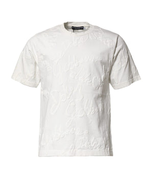 Dolce &amp; Gabbana White Cotton Logo Embossed Crew Neck T-shirt