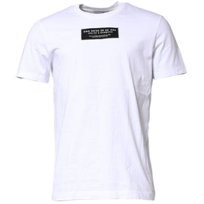 Camiseta de cuello redondo con parche del logotipo de algodón blanco de Dolce &amp; Gabbana