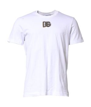 Dolce &amp; Gabbana White Logo Embroidery Crew Neck T-shirt