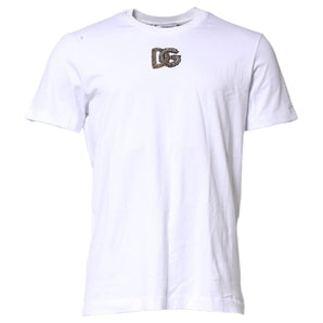 Camiseta blanca de cuello redondo con bordado del logotipo de Dolce &amp; Gabbana