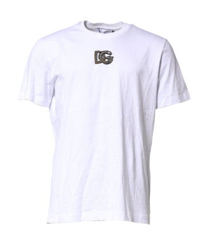 Dolce &amp; Gabbana White Logo Embroidery Crew Neck T-shirt