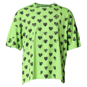 Camiseta de algodón con cuello redondo y estampado de corazón verde de Dolce &amp; Gabbana