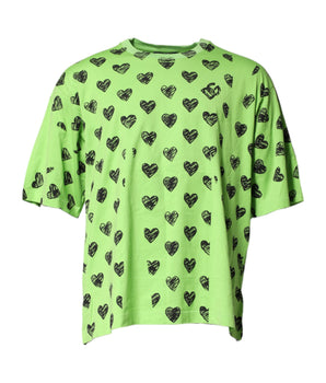 Dolce &amp; Gabbana Green Heart Print Cotton Crew Neck T-shirt