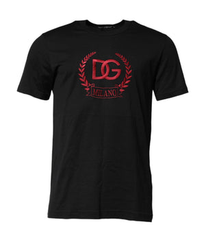 Dolce &amp; Gabbana Black Cotton Embroidered Crew Neck T-shirt