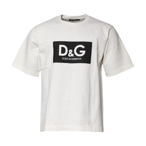 Camiseta de cuello redondo con estampado del logotipo DG de algodón blanco de Dolce &amp; Gabbana