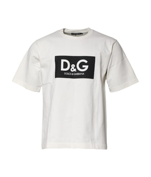 Dolce &amp; Gabbana White Cotton DG Logo Print Round Neck T-shirt