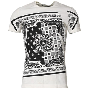 Dolce & Gabbana White Cotton Logo Bandana Print T-shirt