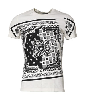 Dolce &amp; Gabbana White Cotton Logo Bandana Print T-Shirt