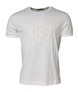 Dolce &amp; Gabbana White Cotton DG Crown Embossed T-shirt