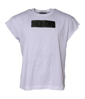 Dolce &amp; Gabbana White Logo Embroidery Round Neck T-shirt