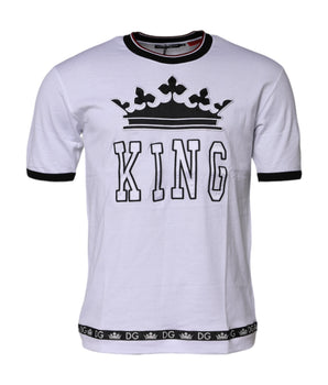 Dolce &amp; Gabbana White Cotton Crown King Embroidery T-shirt