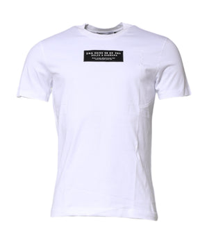 Dolce &amp; Gabbana White Cotton Logo Patch Crew Neck T-shirt