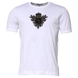Camiseta blanca de algodón con cuello redondo bordado de Dolce &amp; Gabbana