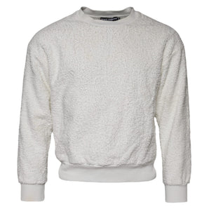 Dolce & Gabbana White Cotton Fleece Crew Neck Sweater