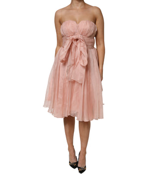 Vestido midi plisado de corte A en gasa de seda rosa de Dolce &amp; Gabbana