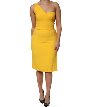 Dolce & Gabbana Yellow One Shoulder Side Slit Midi Dress