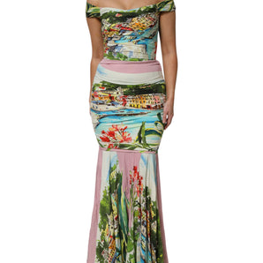 Dolce & Gabbana Multicolor Off Shoulder Long Sheath Dress