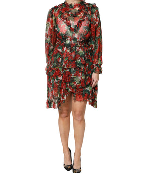 Vestido floral de manga larga con volantes multicolor de Dolce &amp; Gabbana