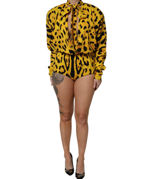 Vestido mono de manga larga con estampado de leopardo amarillo de Dolce &amp; Gabbana