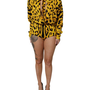 Dolce & Gabbana Yellow Leopard Long Sleeves Jumpsuit Dress