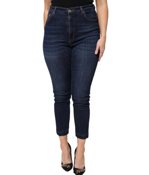 Vaqueros de mezclilla recortados de talle alto de algodón azul de Dolce &amp; Gabbana