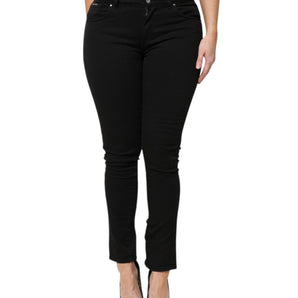 Dolce &amp; Gabbana Black Cotton Logo Mid Waist Skinny Denim Jeans
