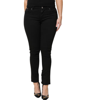 Vaqueros ajustados de cintura media con logo de algodón negro de Dolce &amp; Gabbana