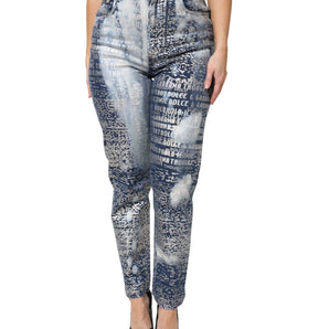 Dolce &amp; Gabbana Blue Washed Print High Waist Denim Jeans