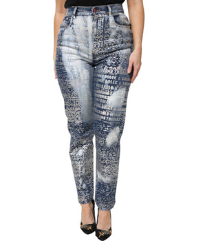 Vaqueros de cintura alta con estampado lavado azul de Dolce &amp; Gabbana