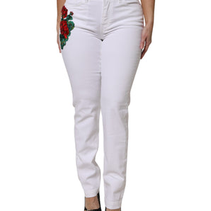 Dolce &amp; Gabbana White Floral Sequined GIRLY Denim Jeans