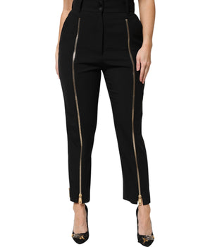 Pantalones cónicos de lana negra con cremallera y cintura alta de Dolce &amp; Gabbana