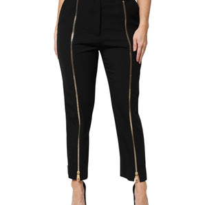 Dolce &amp; Gabbana Black Wool High Waist Zipper Tapered Pants